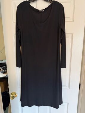 Sympli Black Long Sleeve Scoop-Neck A-Line Dress